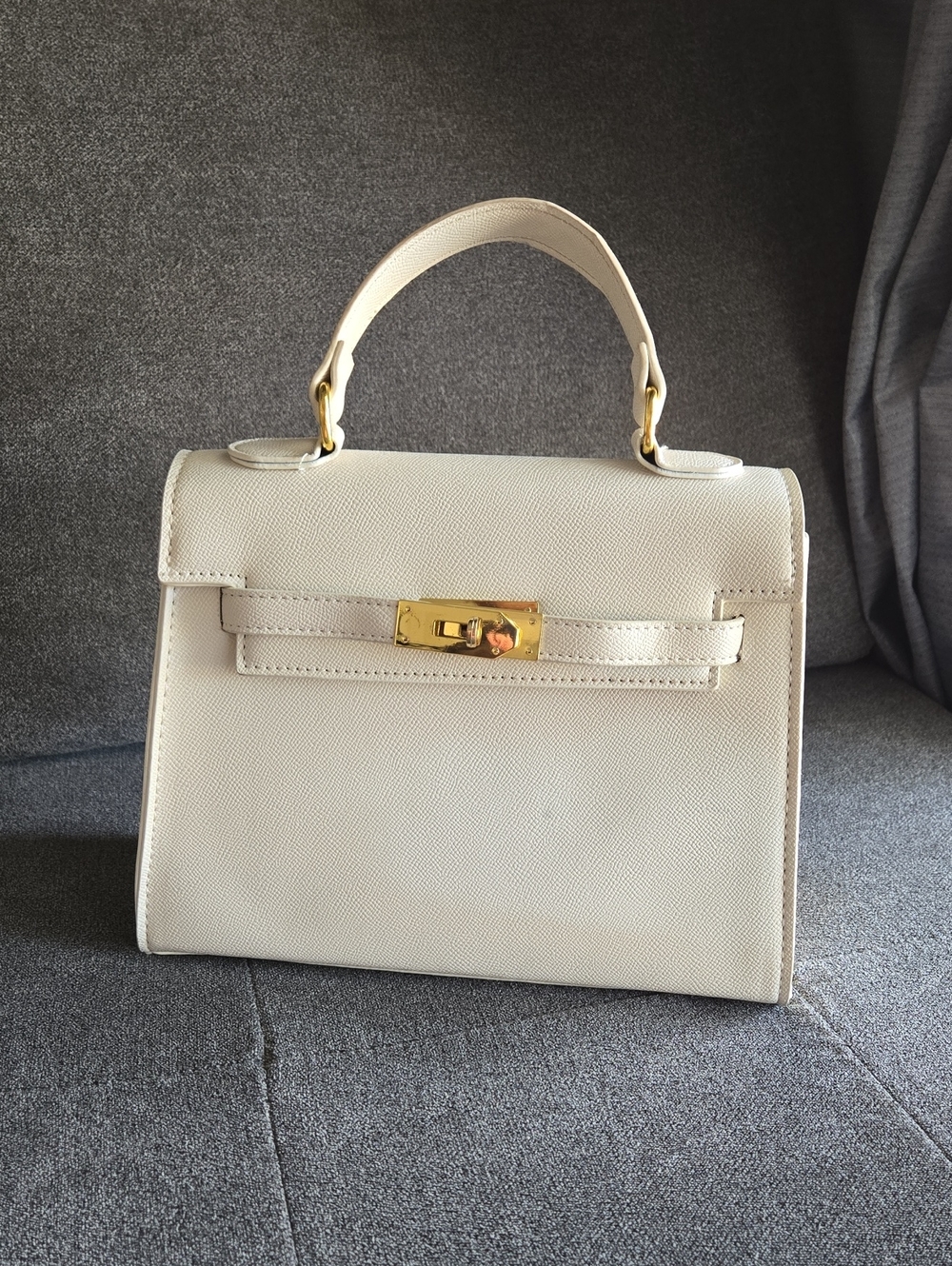 Ivory Structured Top-Handle Satchel Bag